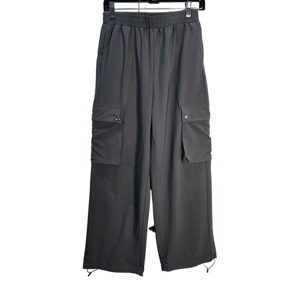 NWOT | Gray Wide Leg Cargo Pants Drawstring Elastic Waist Bottom Ties | Small - Picture 1 of 5